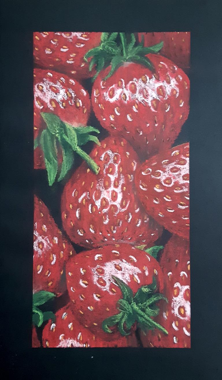 Kreidezeichnung frischer Erdbeeren