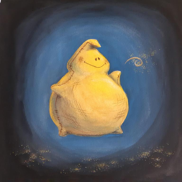 Ein freundlich grinsender Sandsack mit Schlafsand