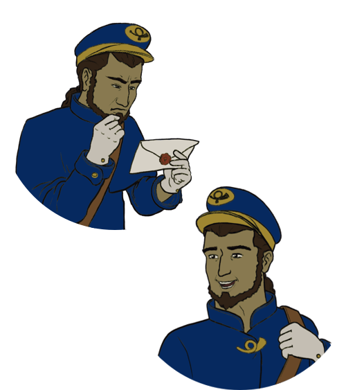 Portraits eines Postboten in blauer Uniform in zwei unterschiedlichen Stimmungen